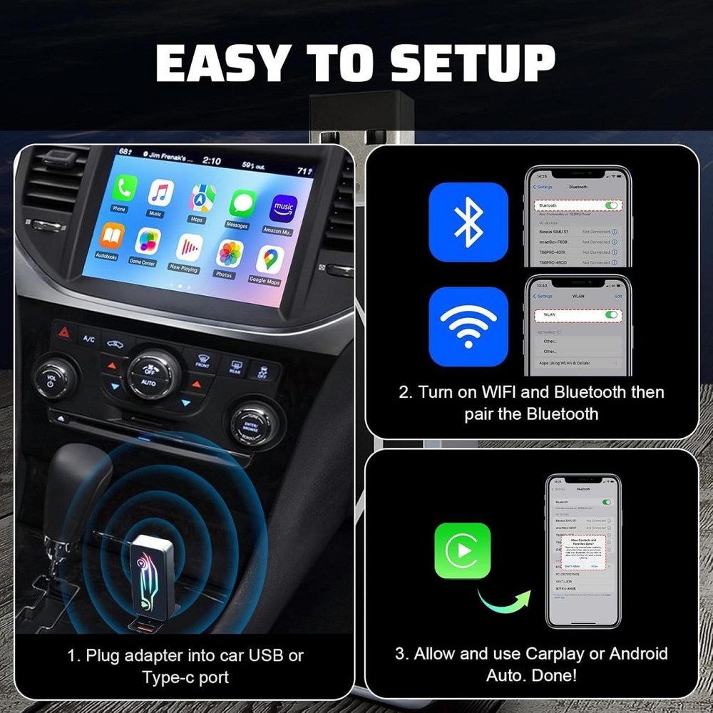 Бездротовий адаптер CarPlay Android Auto 2в1 для iPhone iOS 10+ Android 11+ з USB Type-C універсальний, карплей бездротовий Київ - фото 8