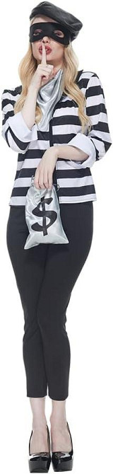 Жіночий костюм грабіжниці  46-48 L розмір комплект бандитки топ у смужку, штани маска, шапка, сумка, образ для Хелловіну карнавалу Київ - фото 6