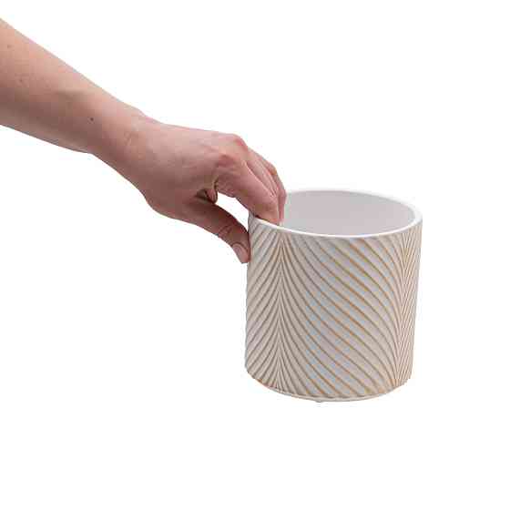 elemi Кашпо для квітів керамічне elemi "Листок" (білий + бежевий) 13" круглий 1,3 л Коломыя