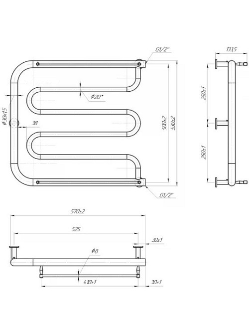 Водяной полотенцесушитель Mario INOX Фокстрот 530х570/500 Киев - изображение 7