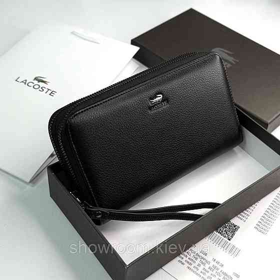 Кожаный брендовый кошелек клатч на два отделения Lacoste (6614) Киев