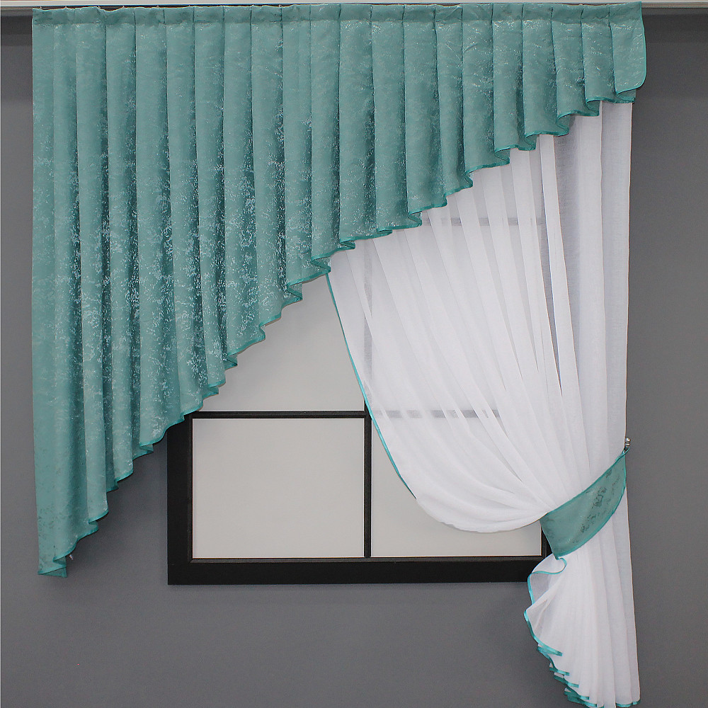 Кухонный комплект VR-Textil № 039к шторка с ламбрекеном белый с бирюзовым 150х170 см (52-0770) Киев - изображение 1