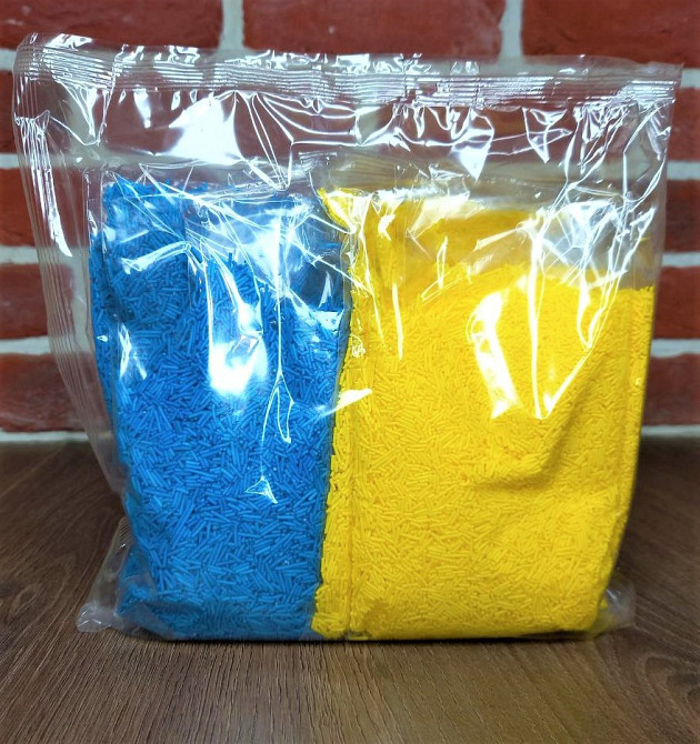 Посипка кондитерська жовто-синя для паски цукрова (пач 2пачки по 100 г) у кольорах прапора (всього 200 г) Харків - фото 4