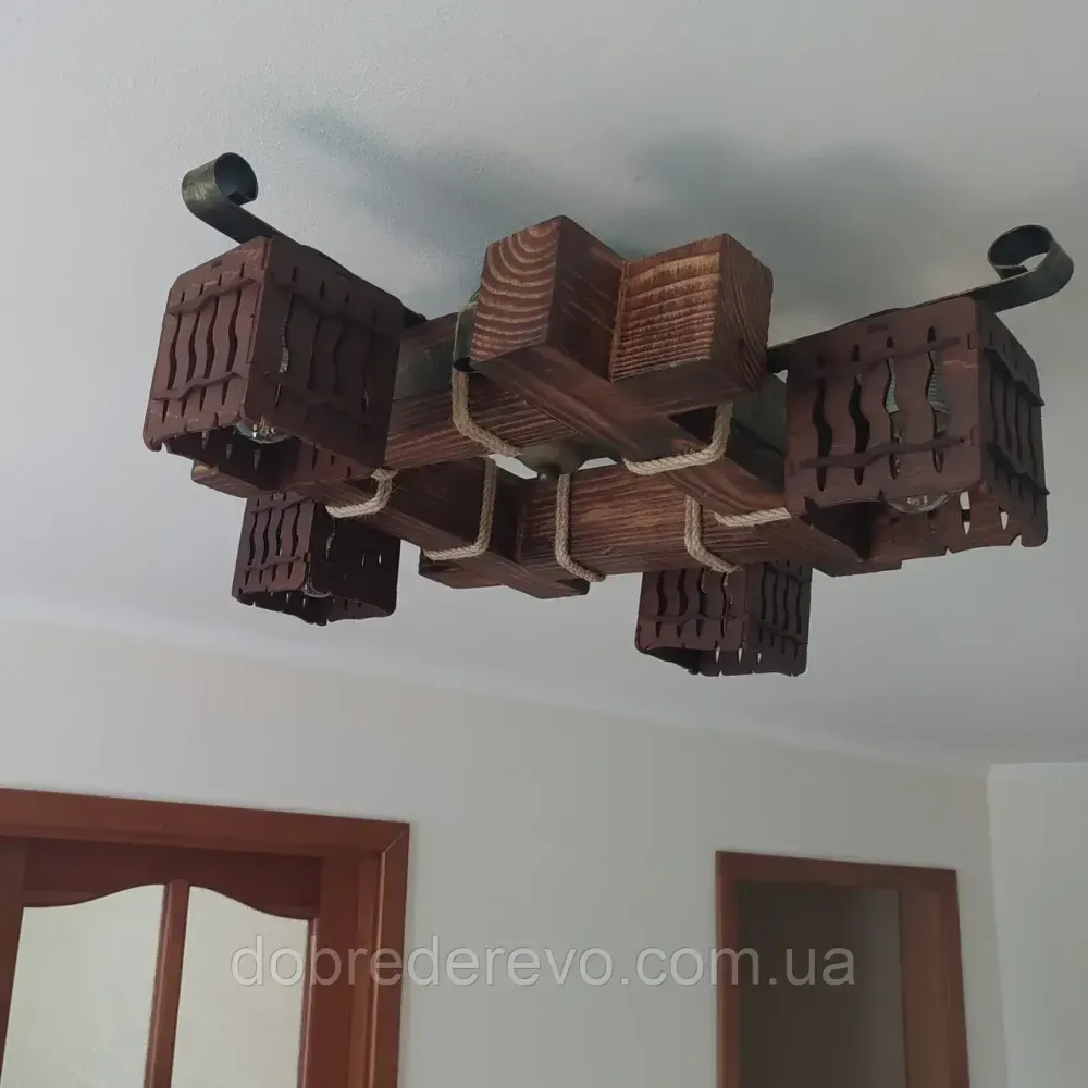 Люстра деревянна потолочна ковка на 4 алвфона Вижниця - фото 3