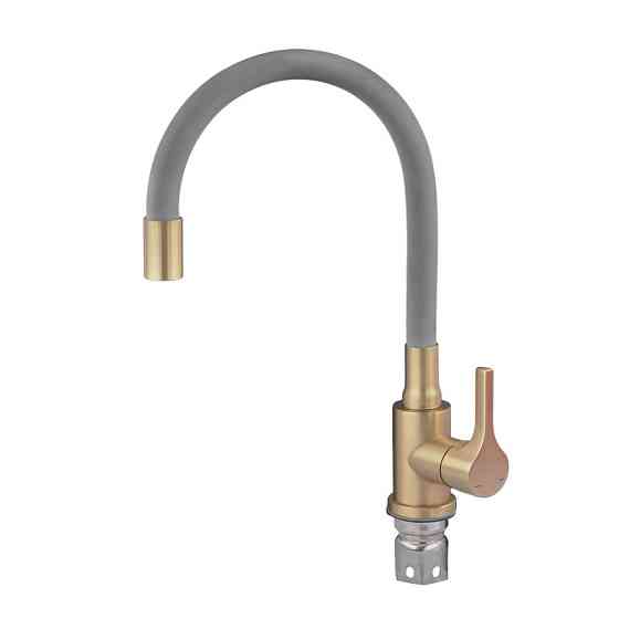 Змішувач для кухні Zerix Rex-011 Brushed Gold Refl.Grey з нержавіючої сталі (Колір матове золото+силіконовий вилив сірий) (ZX6133) Харьков
