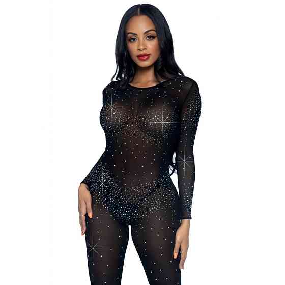 Комбинезон сексуальный Leg Avenue Sheer Rhinestone, XS, со стразами, черный Sex Aura Киев