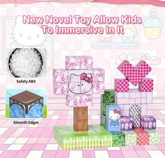 Магнітний конструктор 100 деталей – Hello Kitty, Kuromi, Minecraft | Освітні магнітні кубики Київ