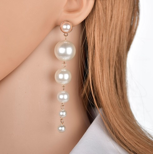 Серьги женские с жемчугом - длина 10см, сплав Киев - изображение 2