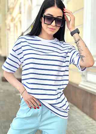 Подовжена футболка в смужку "Modis" оптом | Батал Джинс, 50-52 Київ