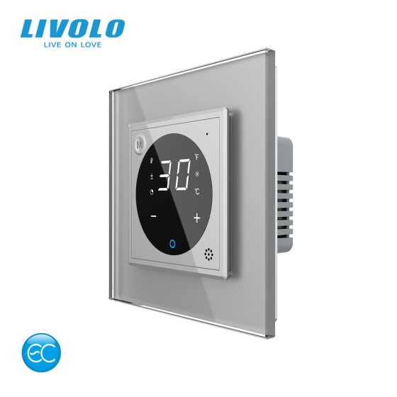 Розумний Wi-Fi терморегулятор (термостат) сенсорний програмований для водяної теплої підлоги LIVOLO, сірий скляний (VL-M7FCQ1Z2-2IP) Коломия