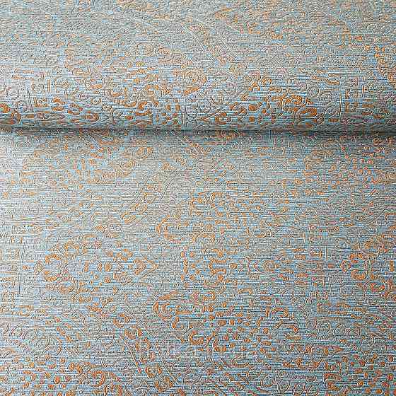 Шпалери метрові вінілові на флізелін Yuanlong Samsara східний малюнок блакитний бірюзовий з золотом Київ