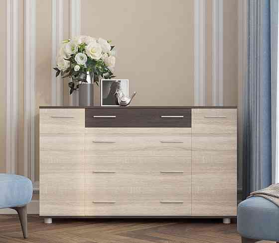 Комод для вещей К-4 Эверест 130х38х73 венге темный+дуб молочный Телескопические (шариковые) (DTM-2028) Днепр