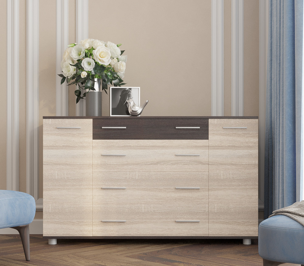 Комод для вещей К-4 Эверест 130х38х73 венге темный+дуб молочный Телескопические (шариковые) (DTM-2028) Днепр - изображение 1