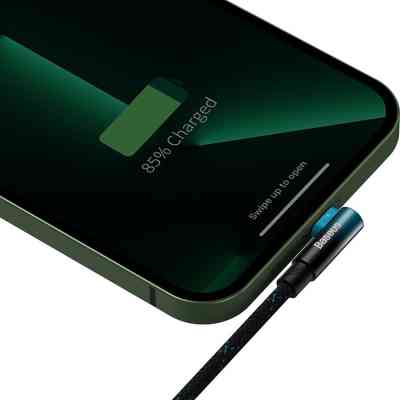 Дата кабель USB 2.0 AM to Lightning 1.0m 2.4A 90° corner black/blue Baseus (CAVP000021) Винница