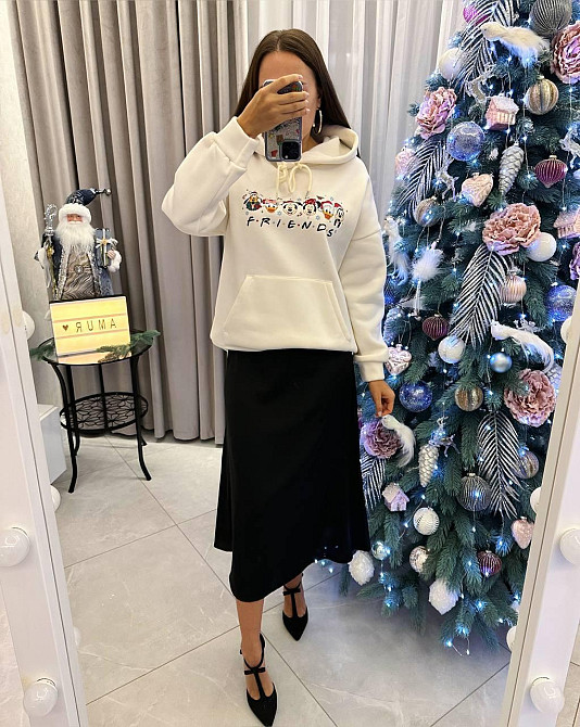 Жіноча тепла новорічна худі оверсайз крою тринитка на флісі Молочний, 42/46 Одеса - фото 4