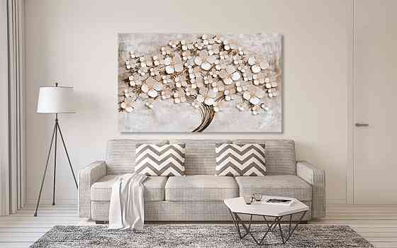 Картина полотно у вітальню / спальню   Дерево білі Квіти  MLP_274 ( 60х30см ) 90х180см Київ