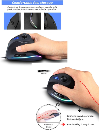 Игровая вертикальная мышь Zelotes C18 RGB, 10000 DPI, программируемая, проводная, PMW3325, эргономичная, с панелью управления Киев