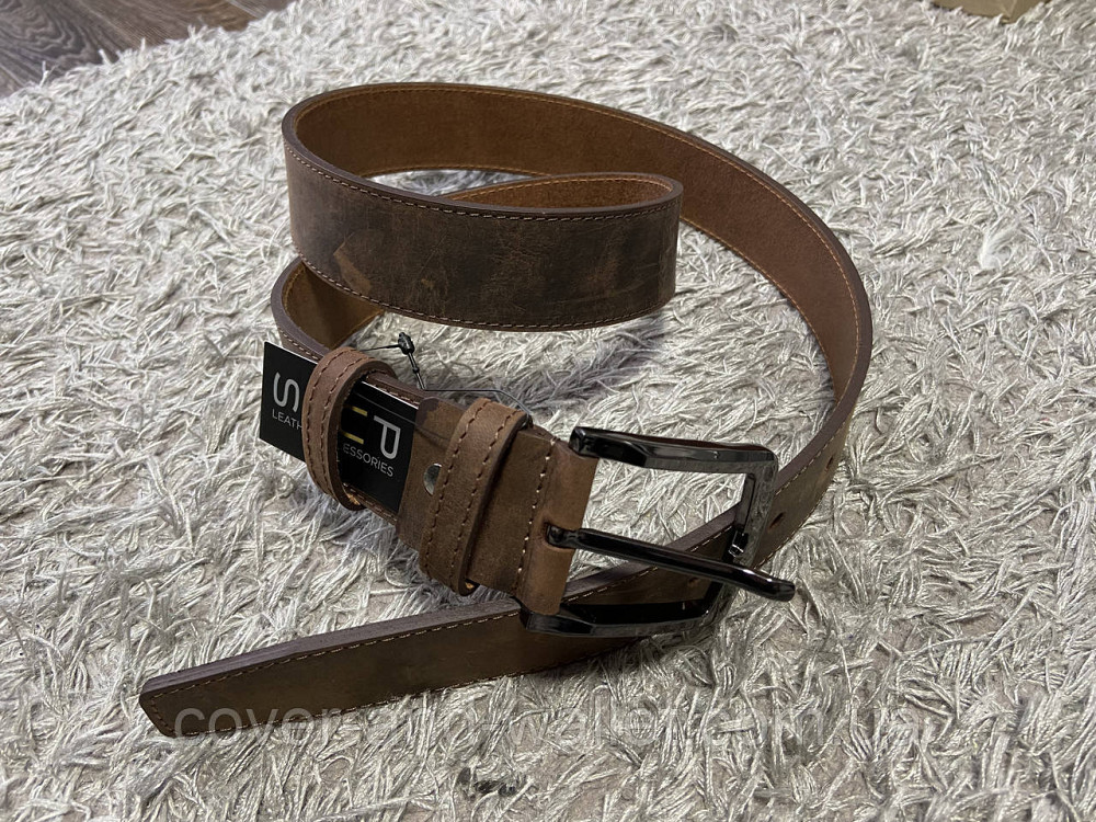 Cтильный мужской ремень из винтажной кожи тертый шоколад 40мм PS Leather Киев - изображение 2
