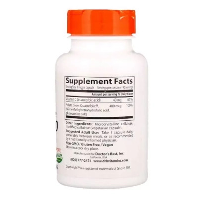 Витамин Doctor's Best Полностью Активированный Фолат 400мкг, Quatrefolic, 90 геле (DRB-00262) Винница - изображение 2