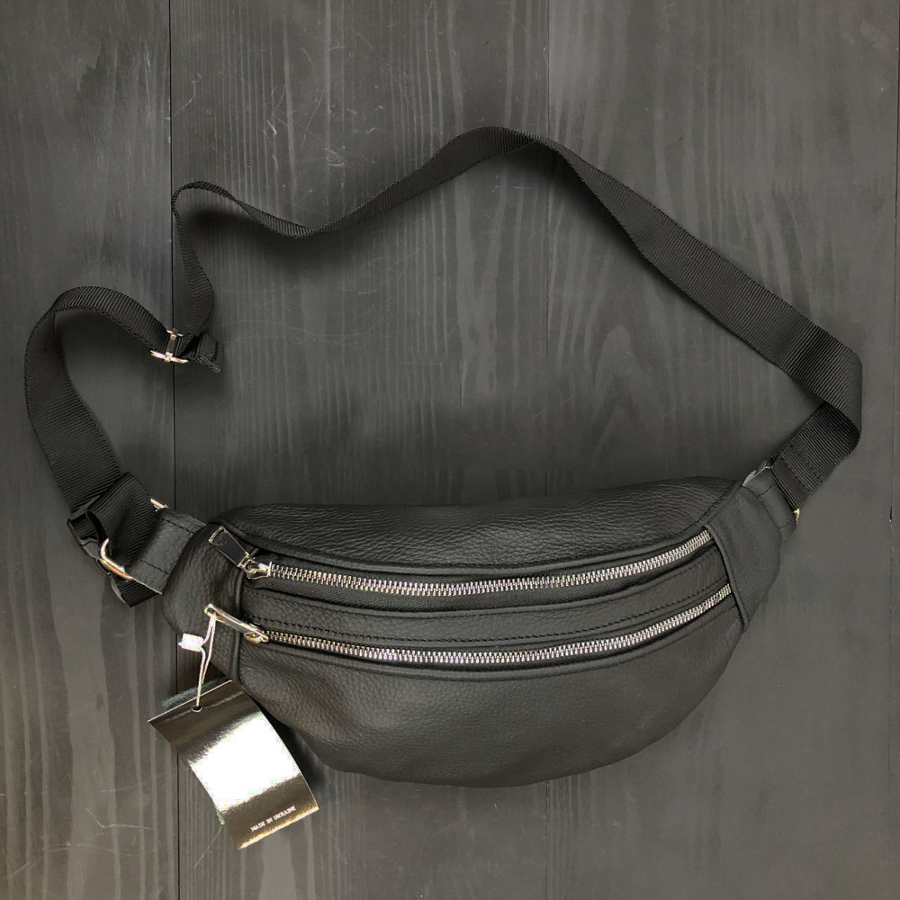 Поясна сумка чоловіча без принта, Бананка шкіряна чоловіча, Бананка чорна з натуральної шкіри BL-96 Львів - фото 1