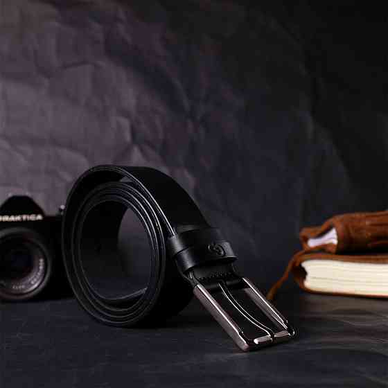 Класичний ремінь брючний для чоловіків з натуральної шкіри Чорний (GRANDE PELLE) Київ