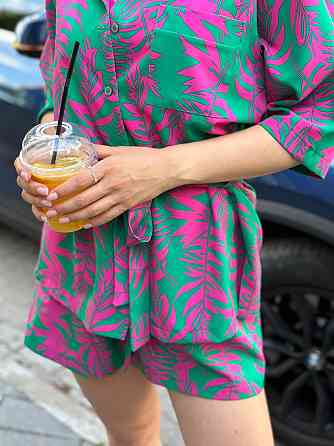 Костюм жіночий літній штапель-шовк Зелено -рожевий XS-S Харків