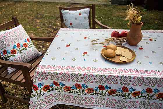 Ecotton Скатертина Ecotton 150х200 см натуральна бавовняна Маки Український етно-стиль сірий Коломыя