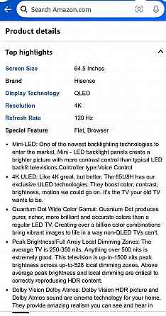 Ігровий Телевізор TV 65” Hisense U8H mini-LED. Київ