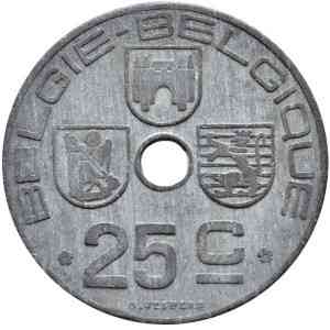 25 сантимів. 1945 рік, Бельгія. Полтава