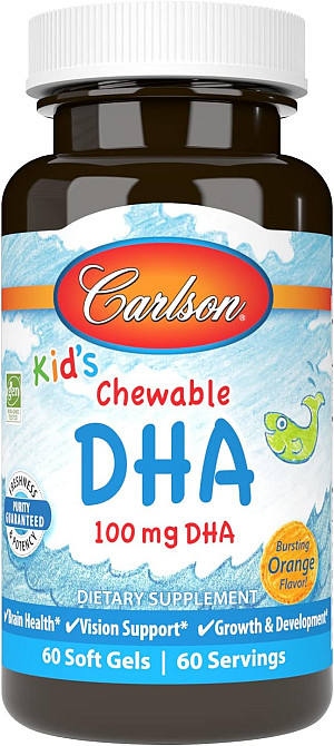 Докозагексаєнова кислота для дітей Carlson Labs Kid's Chewable DHA 100 мг 60 капсул, Bursting Orange Луцьк - фото 1