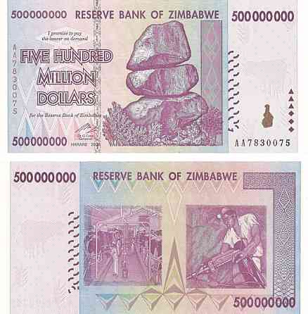 Зімбабве / Зимбабве 500000000 доларів 2008р Р-82 UNC Полтава