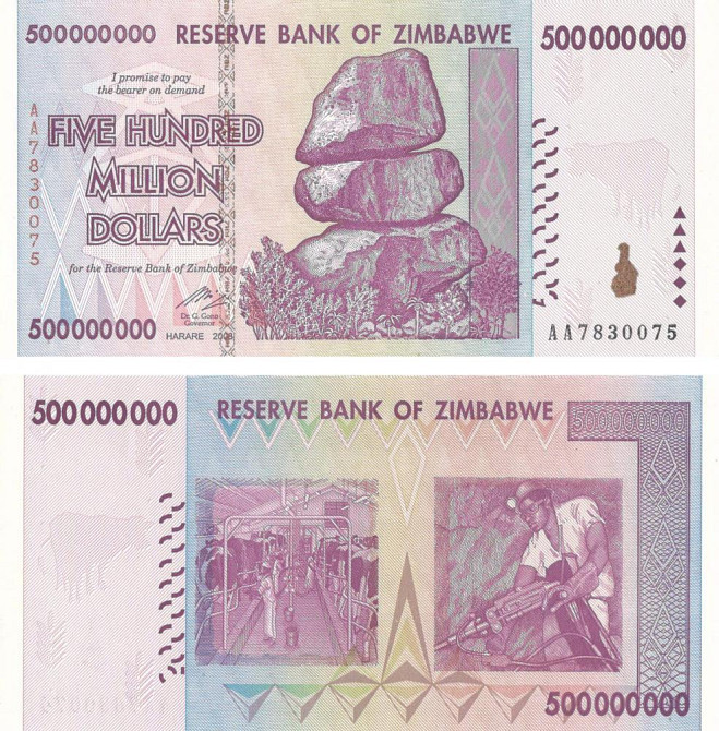 Зімбабве / Зимбабве 500000000 доларів 2008р Р-82 UNC Полтава - изображение 1
