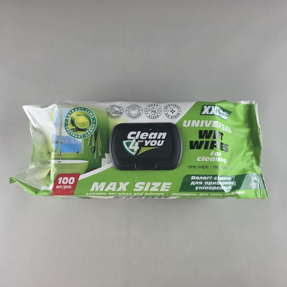 Влажная салфетка 100 шт с клапаном для уборки Clean4you универсальные (с экстр. лайма, спиртом) (1 пачка) Харьков - изображение 3