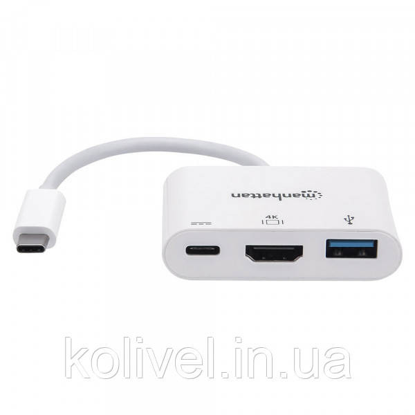 Док-станція USB3.1 Type-C --> HDMI/USB 3.0/PD 60W 4-in-1 White Manhattan (152945) Київ - фото 3