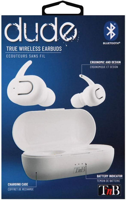 Беспроводные вакуумные наушники T'nB Dude с Bluetooth 5.0 зарядный кейс на 25 часов эргономичный дизайн белые Киев - изображение 5