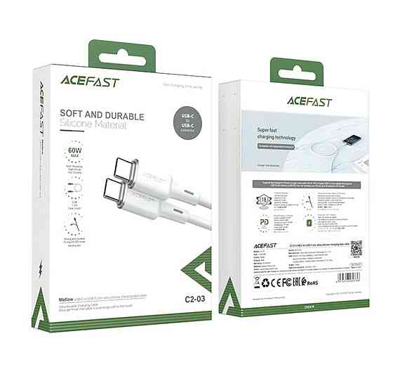 Кабель ACEFAST C2-03 Type-C to Type-C 3A, 60W, 1.2m, silicone, zinc connectors, White Киев
