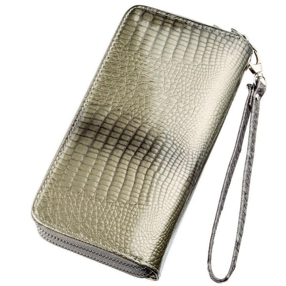 Гаманець жіночий з екокожі на дві блискавки лаковий KIVI Хамелеон 19024 Сірий Київ - фото 4