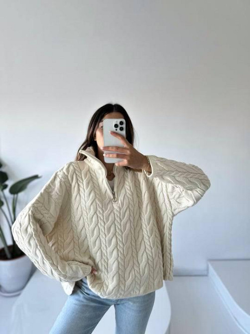 Женский классический оверсайз свитер с молнией машинная вязка Одесса - изображение 3