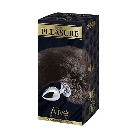 Металева анальна пробка Лисячий хвіст Alive Black And White Fox Tail M, діаметр 3,4 см Sex Aura Київ