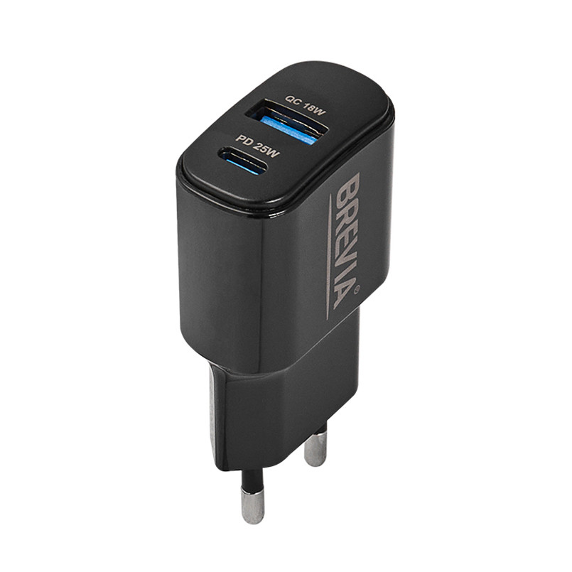 Мережевий зарядний пристрій Brevia ePower PD25W USB-C+USB-A чорний Львів - фото 3