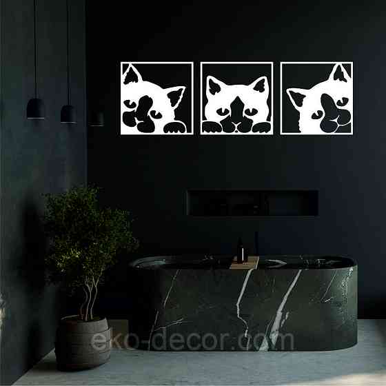 Декоративное настенное Панно «Коты» Декор на стену 50*160 см, Белый Киев