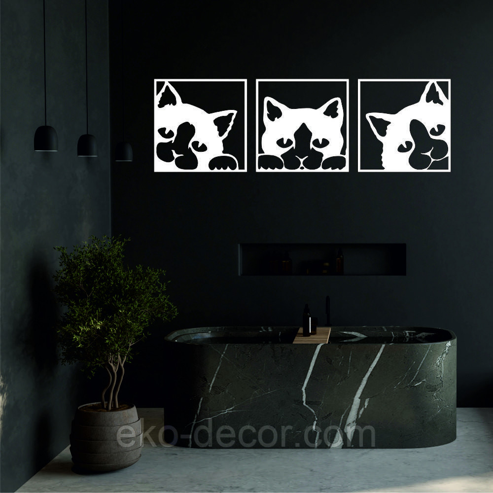 Декоративне настінне Панно «Коти» Декор на стіну 50*160 см, Білий Київ - фото 5