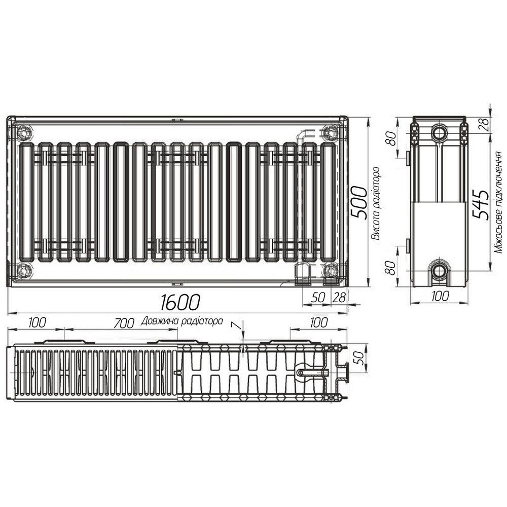 Радиатор стальной 22/500х1600 низ-справа/бок OPTIMUM (без клапана INNER) Киев - изображение 2