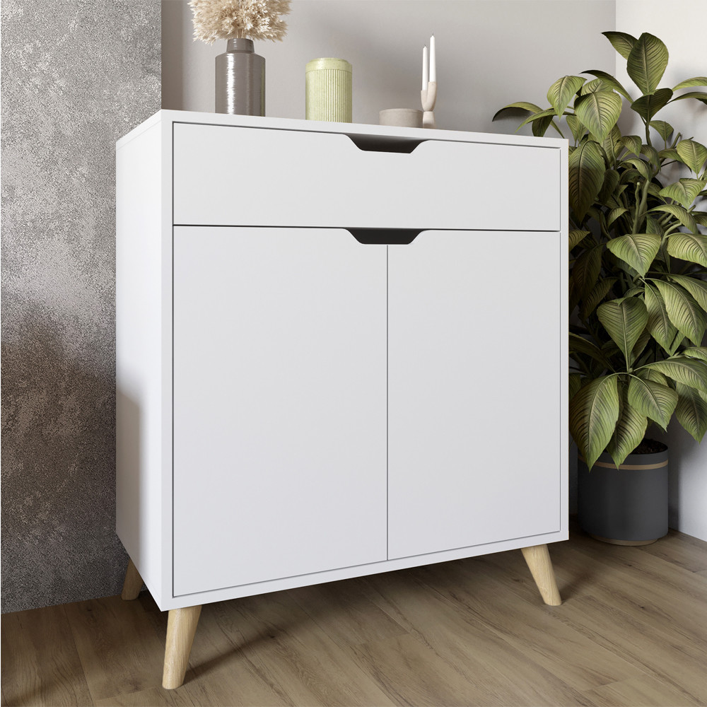 Комод в гостиную с ножками в цвете Орех светлый М-ЗОН Борн 750 Нимфеа Альба (белый) (MZN-031047) Львов - изображение 1