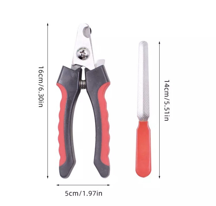 Кусачки для стрижки когтей у кошек и собак вместе с пилочкой, красные - размер кус 16*5см, прорезиненная ручка Киев - изображение 3
