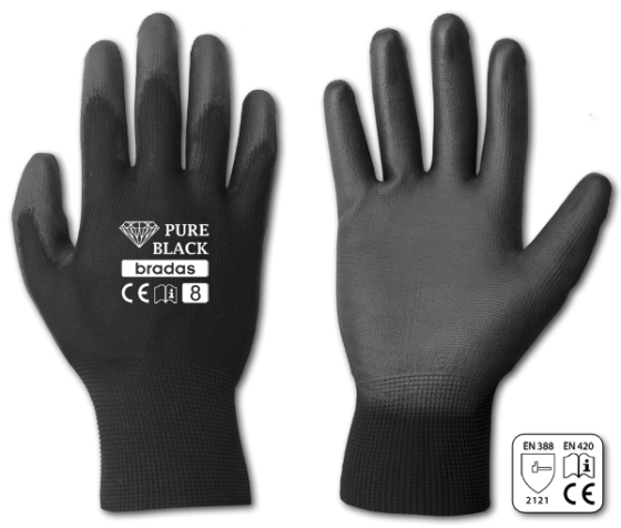 Рукавички захисні PURE BLACK поліуретан, розмір 9, RWPBC9 Київ