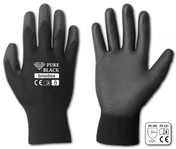Рукавички захисні PURE BLACK поліуретан, розмір 9, RWPBC9 Київ - фото 1