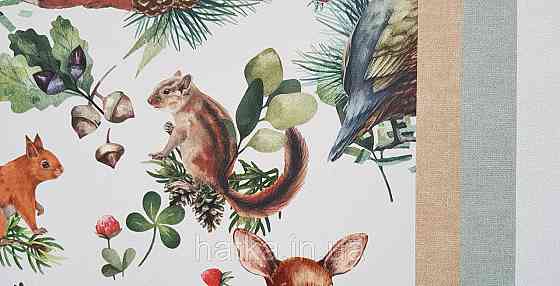 Шпалери флізелінові еко Rasch Kids World 0.53х10 дитячі косулі білки лисиці птиці шишки ягоди на білому Київ