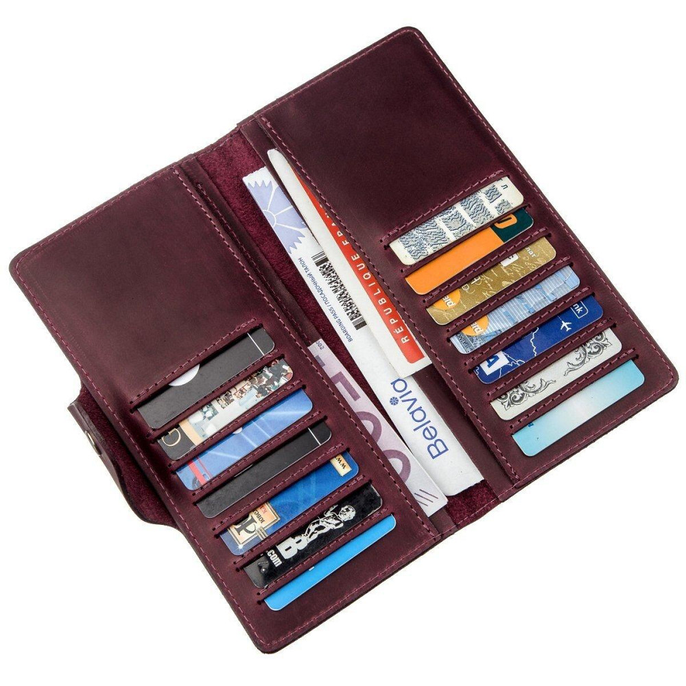 Гаманець жіночий вертикальний з вінтажної шкіри на кнопках SHVIGEL 16178 Бордовий Київ - фото 6