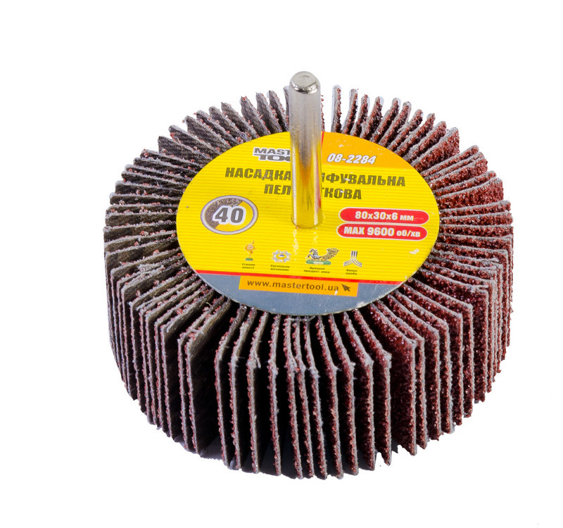 MASTERTOOL Насадка шліфувальна пелюсткова MASTERTOOL зерно 40 80х30 мм зі стрижнем 6 мм 08-2284 Київ - фото 2